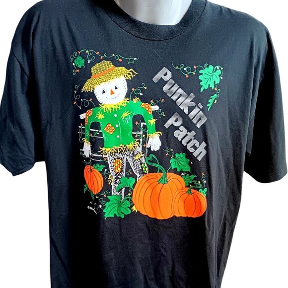 Vintage XL T-shirt Halloween "Punkin Patch 1990's Jerzees " Scarecrow Pumpkin US - Picture 1 of 6